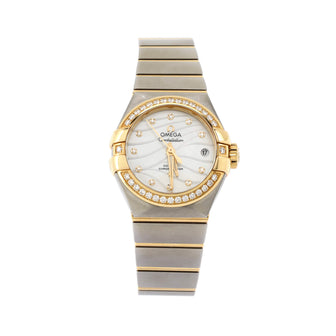 Omega Constellation Co-Axial Chronometer Automatic Watch Stainless Steel and Yellow Gold with Diamond Bezel and Markers and Mother of Pearl 27