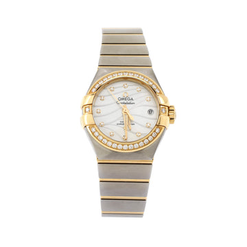 Omega Constellation Co-Axial Chronometer Automatic Watch Stainless Steel and Yellow Gold with Diamond Bezel and Markers and Mother of Pearl 27