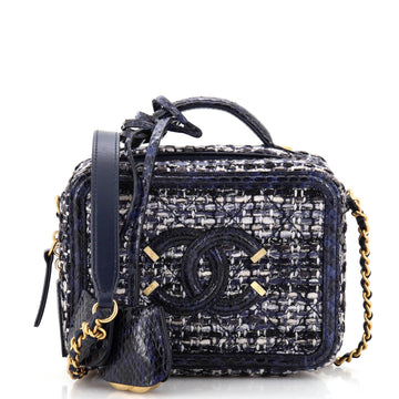 Chanel Filigree Vanity Case Quilted Tweed with Snakeskin Small