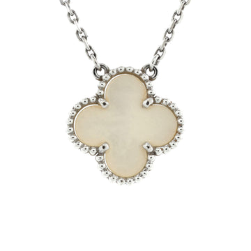 Van Cleef & Arpels Vintage Alhambra Pendant Necklace 18K White Gold and Mother of Pearl