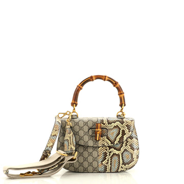 Gucci Bamboo 1947 Top Handle Bag GG Coated Canvas and Python Medium