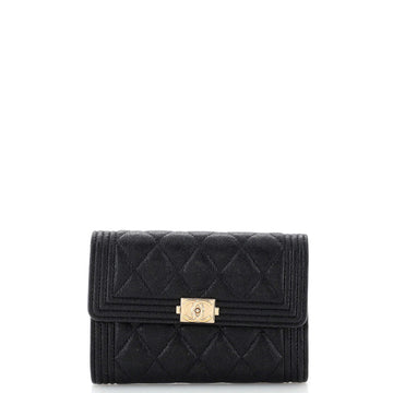 Chanel Boy Flap Wallet Quilted Caviar Long