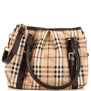 Burberry Northfield Convertible Tote Haymarket Coated Canvas Small