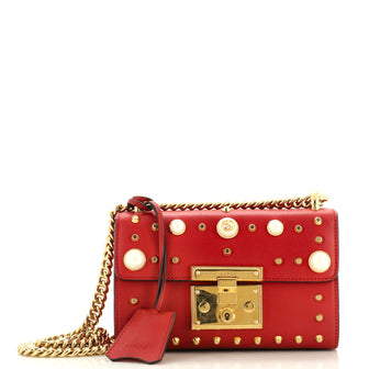Gucci Pearly Padlock Shoulder Bag Studded Leather Small