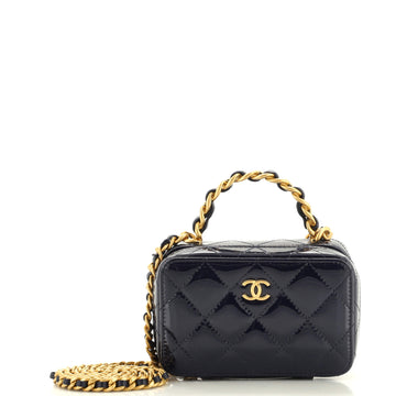 Chanel Woven Chain Top Handle Vanity Case Quilted Patent Mini