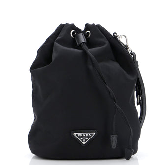 Prada Drawstring Wristlet Bucket Bag Tessuto Small