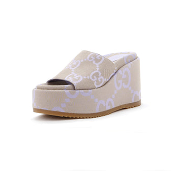 Gucci Women's Angelina Platform Wedge Sandals GG Canvas