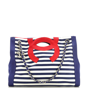 Chanel Mariniere Chain Tote Striped Canvas Small