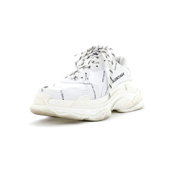 Balenciaga Men's Allover Logo Triple S Sneakers Printed Technical Fabric and Faux Leather