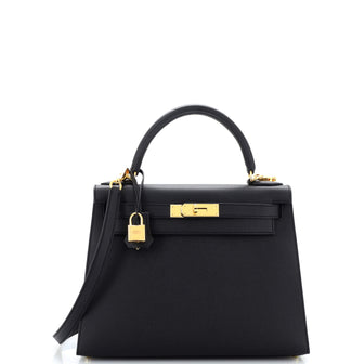 Hermes Kelly Handbag Black Epsom with Gold Hardware 28