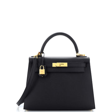 Hermes Kelly Handbag Black Epsom with Gold Hardware 28