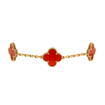Van Cleef & Arpels Vintage Alhambra 5 Motifs Bracelet 18K Yellow Gold and Carnelian