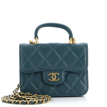 Chanel Top Handle Flap Coin Purse with Chain Quilted Lambskin