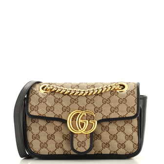 Gucci GG Marmont Flap Bag Diagonal Quilted GG Canvas Mini