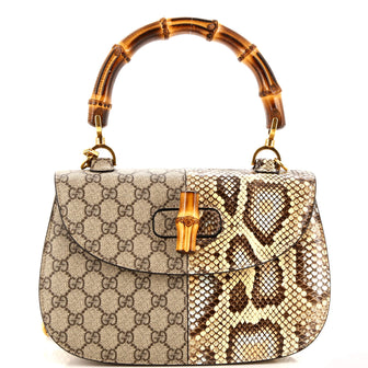Gucci Bamboo 1947 Top Handle Bag GG Coated Canvas and Python Medium