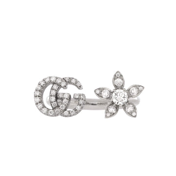 Gucci GG Flora Open Ring 18K White Gold with Diamonds