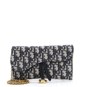 Christian Dior Saddle Chain Wallet Oblique Canvas