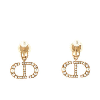 Christian Dior CD Tribales Drop Clip On Earrings Metal with Faux Pearls