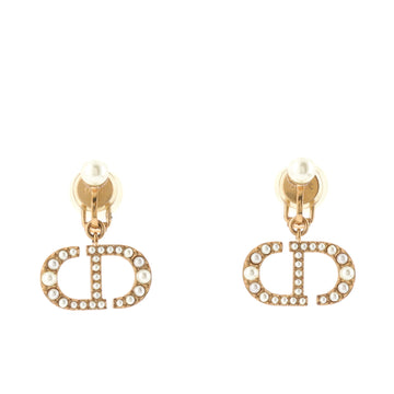 Christian Dior CD Tribales Drop Clip On Earrings Metal with Faux Pearls