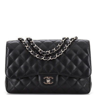 Chanel Vintage Classic Single Flap Bag Quilted Caviar Jumbo