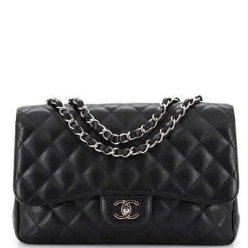 Chanel Vintage Classic Single Flap Bag Quilted Caviar Jumbo