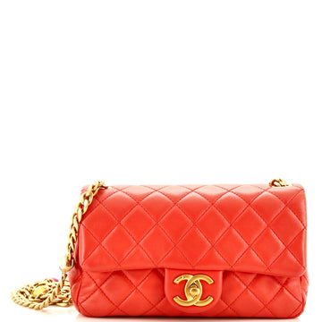 Chanel Pearl Samba Resin Chain Flap Bag Quilted Lambskin Mini