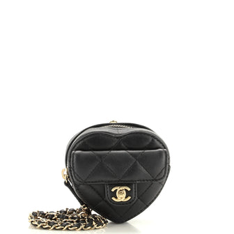 Chanel CC in Love Heart Chain Necklace Zip Coin Purse Quilted Lambskin