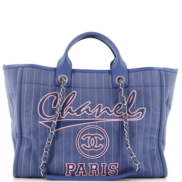 Chanel Deauville Tote Pinstripe Cotton Medium