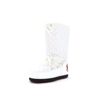 Gucci Women's Web Logo Lace Up Snow Boots GG Nylon