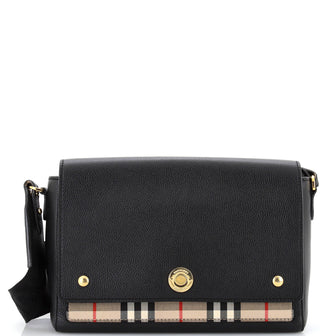 Burberry Note Crossbody Bag Leather with Vintage Check Canvas Medium