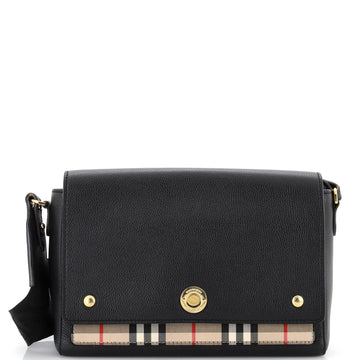 Burberry Note Crossbody Bag Leather with Vintage Check Canvas Medium
