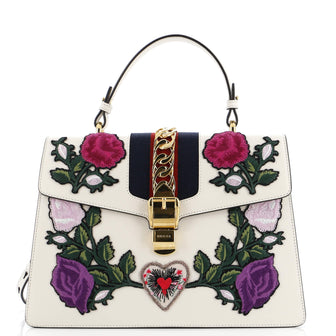 Gucci Sylvie Top Handle Bag Embroidered Leather Medium