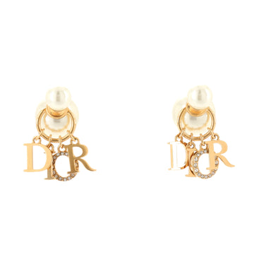 Christian Dior Tribales Dangle Dior Logo Stud Earrings Metal with Faux Pearls and Crystals