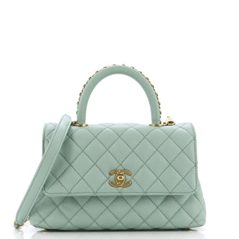 Chanel Coco Top Handle Bag Quilted Caviar with Chain Detail Handle Mini