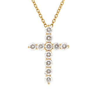 Tiffany & Co. Cross Pendant Necklace 18K Yellow Gold with Diamonds Small