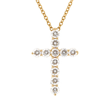 Tiffany & Co. Cross Pendant Necklace 18K Yellow Gold with Diamonds Small