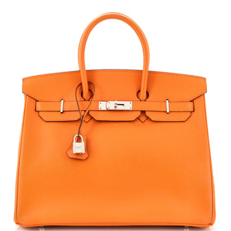 Hermes Birkin Handbag Orange Vache Liegee with Palladium Hardware 35