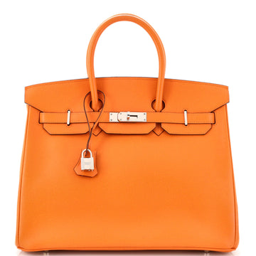 Hermes Birkin Handbag Orange Vache Liegee with Palladium Hardware 35