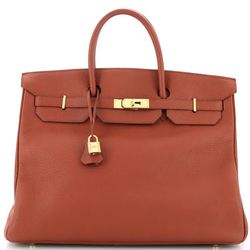 Hermes Birkin Handbag Red Clemence with Gold Hardware 40