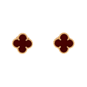 Van Cleef & Arpels Sweet Alhambra Stud Earrings 18K Rose Gold and Carnelian