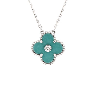 Van Cleef & Arpels Vintage Alhambra Pendant Necklace 18K White Gold and Green Celadon Sevres Porcelain with Diamond