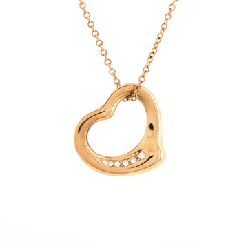 Tiffany & Co. Elsa Peretti Open Heart 5 Diamonds Pendant Necklace 18K Rose Gold with Diamonds