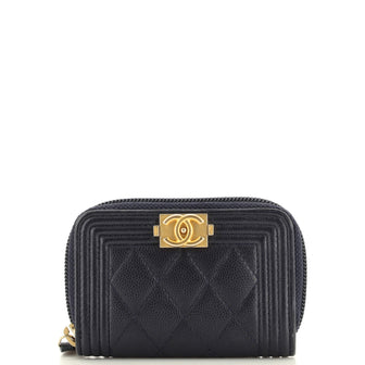 Chanel Boy Zip Coin Purse Quilted Caviar Small