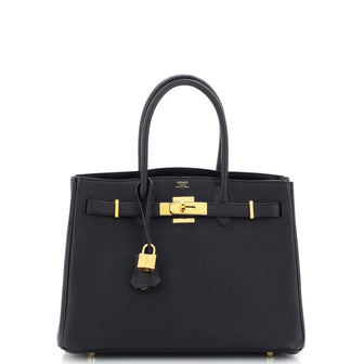 Hermes 3-in-1 Birkin Bag Black Togo and Swift with Toile and Gold Hardware 30