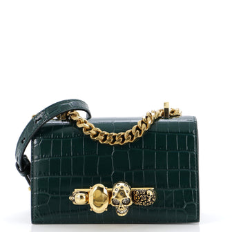 Alexander McQueen Jeweled Flap Bag Crocodile Embossed Leather Small
