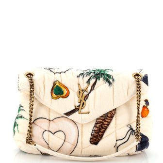 Saint Laurent Loulou Puffer Shoulder Bag Quilted Printed Terry Cloth Small