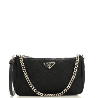 Prada Chain Zip Shoulder Bag Quilted Tessuto Small