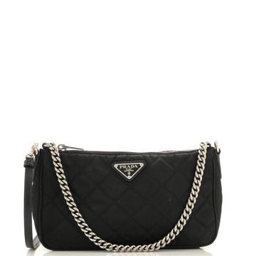 Prada Chain Zip Shoulder Bag Quilted Tessuto Small