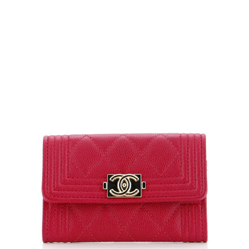 Chanel Boy Flap Card Case Quilted Caviar