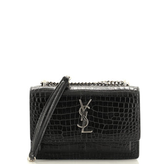 Saint Laurent Sunset Chain Wallet Crocodile Embossed Leather